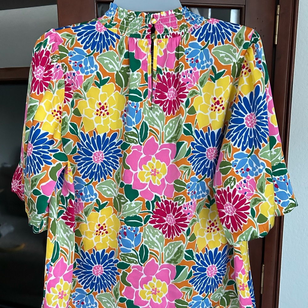 THML Vibrant Floral Blouse in Pink, Yellow, and Blue